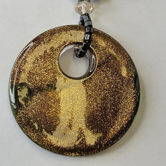 Hematite Necklace Murano Glass Rainbow Twirl Pendant - Picture 6 of 15